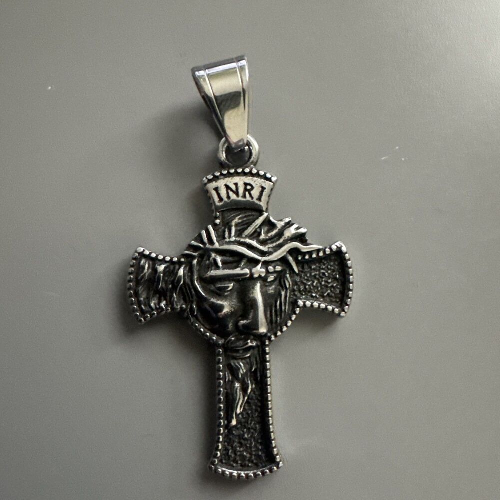 Jesus Cross Pendant Stainless Steel 24 Inch Chain Necklace Christ Vintage